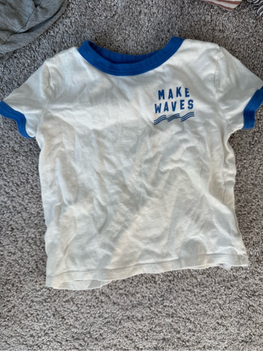 Old Navy White Tee with Blue Trim and "Make Waves" Graphic
